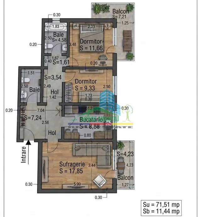 Apartament 3 camere, Piața Unirii, parcare + mansardă